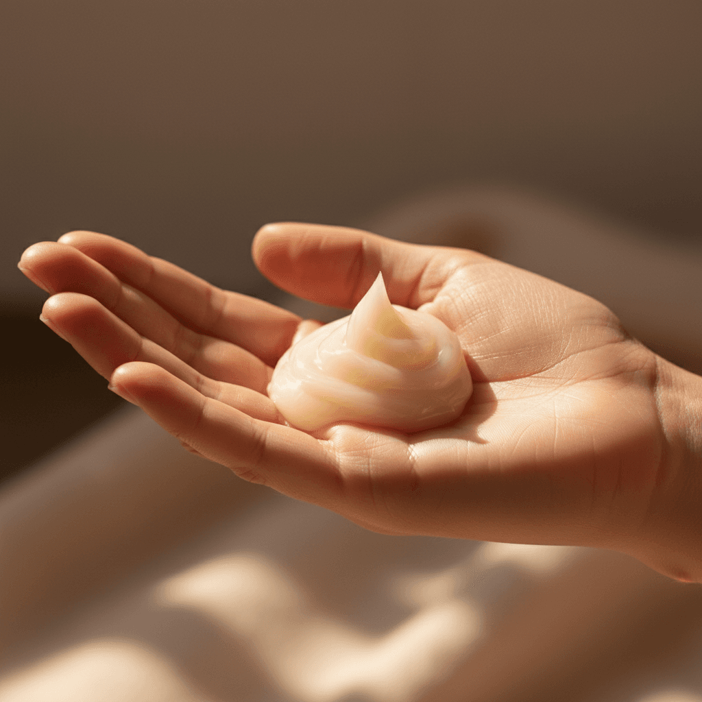 Luxury cream texture in palm showing rich consistency