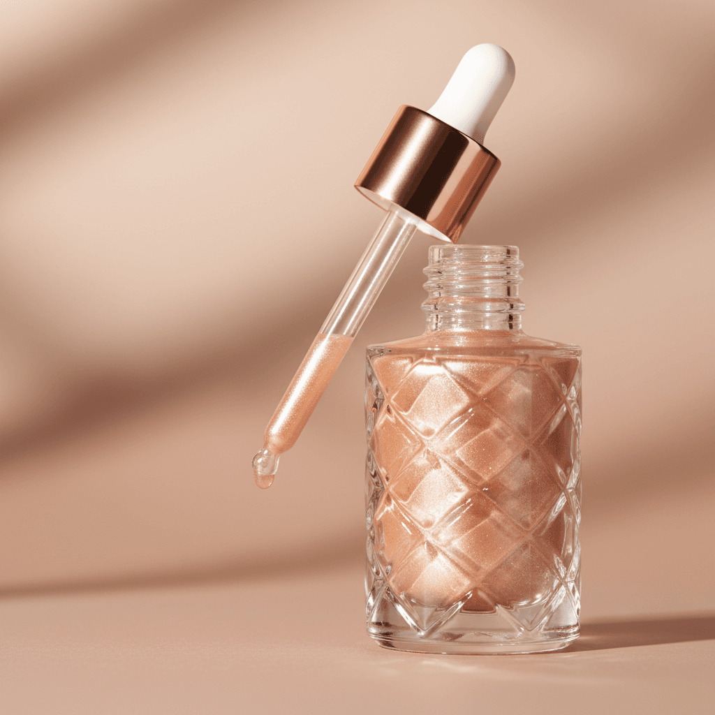 Rose gold liquid highlighter in crystal bottle