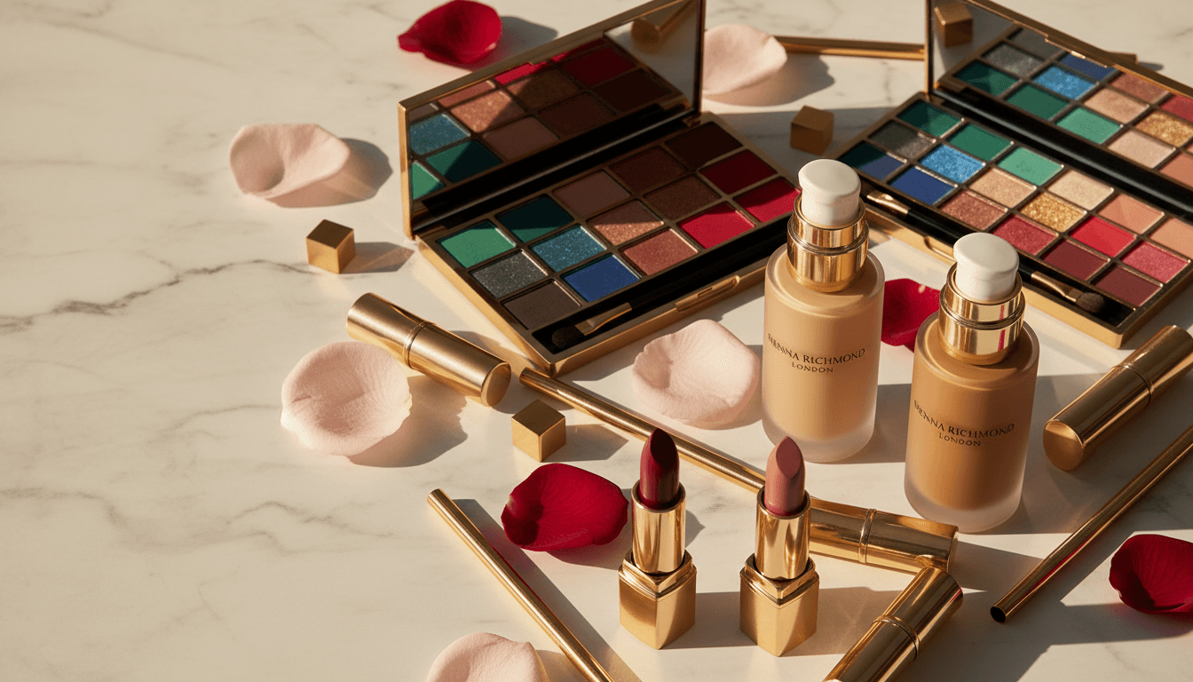 Luxury cosmetics flat lay