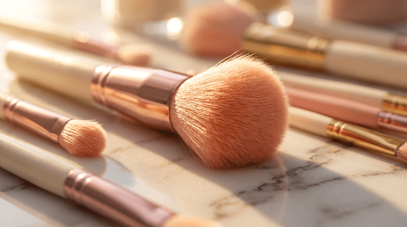 Open compact powder with makeup brush detail