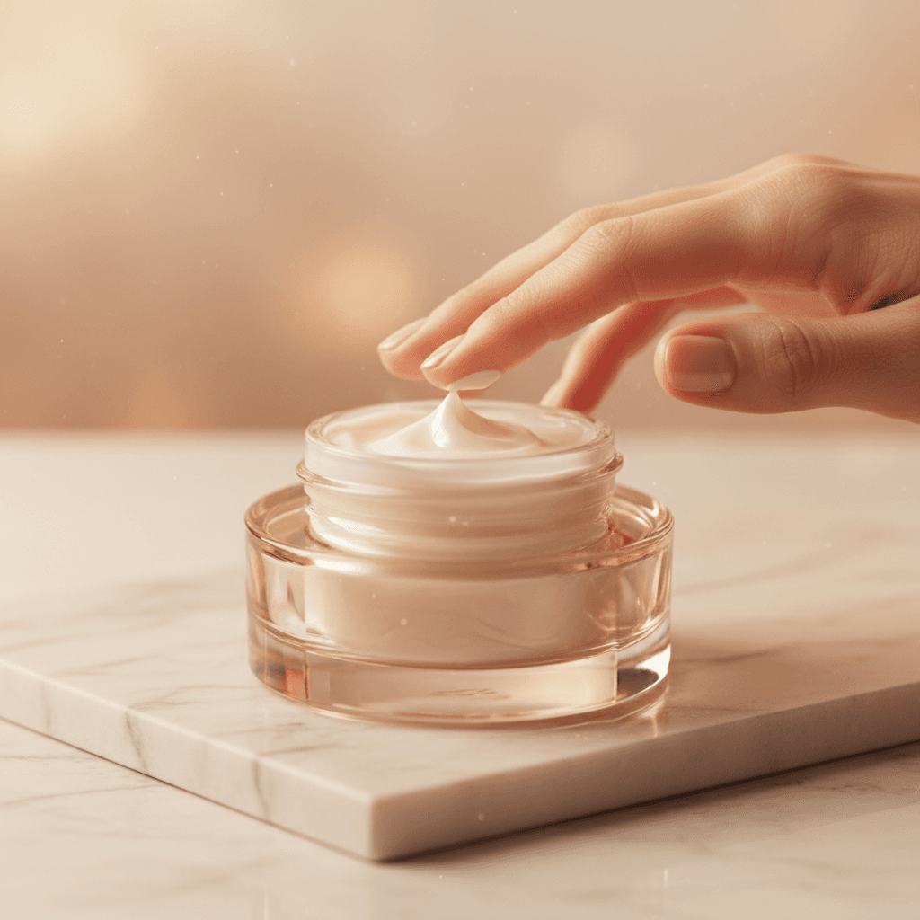 Premium burgundy skincare cream in glass jar